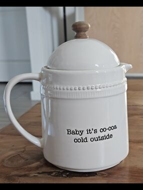 Mud Pie Hot Chocolate Pitcher featuring the playful debossed sentiment.